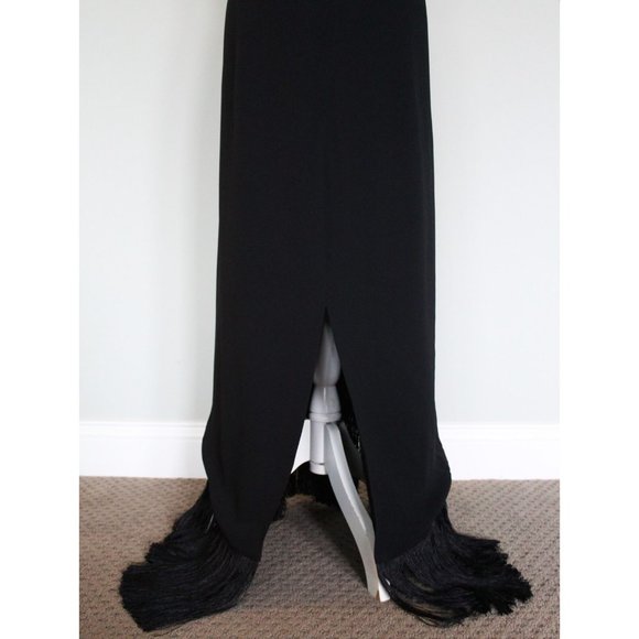 NWT J. CREW Collection Halter Neck Fringe Hem Dress Black Crepe, Size 22 - Picture 10 of 14